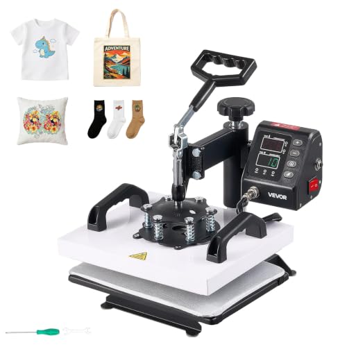 VEVOR Heat Press Machine 12 x 10 in Sublimation Press Machine Swing Away, Heat Up Fast and Even, Digital Precise Time and Temperature Control, for T-Shirts, Canvas Tote Bag, Pillowcases, Socks