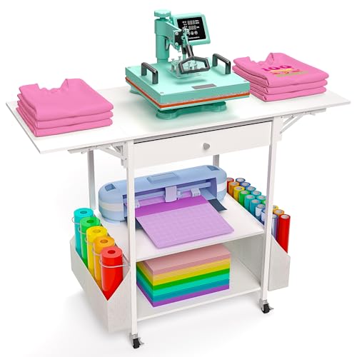 Crafit Foldable Heat Press Table, Hold 36 Vinyl Rolls, Large with Wheels