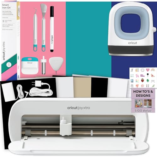 Cricut Joy Xtra Cutting Machine T-Shirt Making Bundle with Mini EasyPress Heat Press - Includes Smart Iron-On Materials, Tools & Heat Transfer Vinyl Design Guides