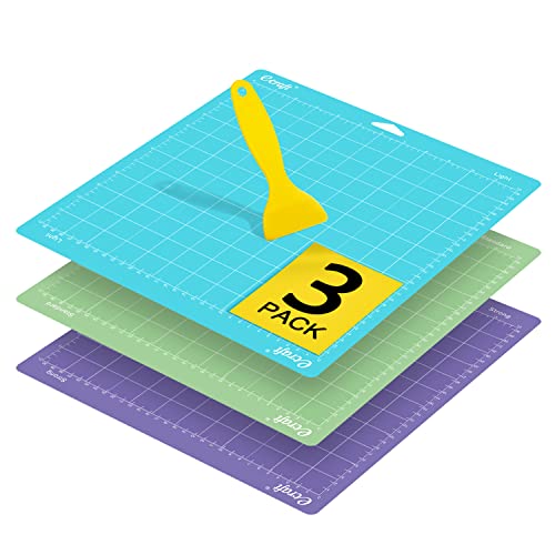 Ecraft 12x12 Cutting Mat 3-Pack, Strong/Standard/Light Adhesive, Compatible with Cricut Maker 3/Maker 4/Maker/Explore 3/4/Air 2/One, Variety Adhesive Sticky Cutting Mats Accessories