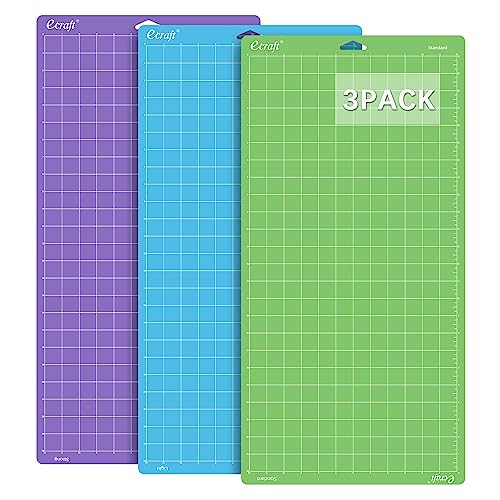 Ecraft 12x24 Cutting Mat 3-Pack (Standard, Light, Strong) Compatible with Cricut Maker 3/4/Maker, Explore 3/4/Air 2/Air/One, Variety Adhesive Sticky Cutting Mats Accessories