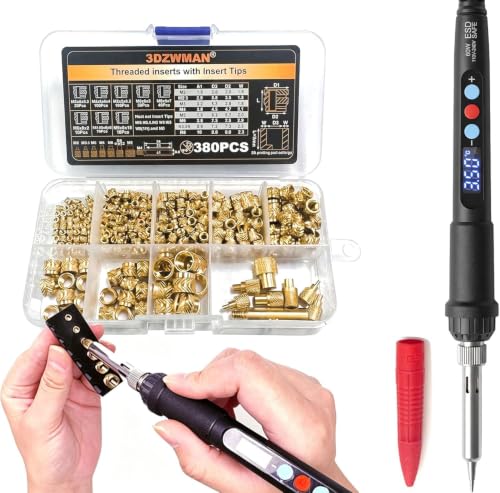 Heat Set Insert Tools kit with 60W Soldering Iron & 380 Pcs Threaded Insert — Manufacturer product photo