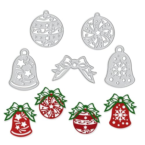 Hying Christmas Bell Bow Cutting Dies for Card Making and Photo Album Decorations, Christmas Globe Light Die Cuts Xmas Jingle Bell Dies Embossing for DIY Scrapbooking Craft