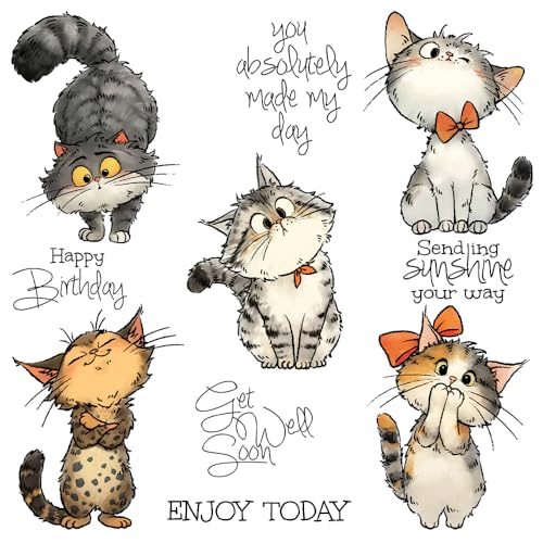 FUGUT Animal Theme Clear Stamps and Metal Cutting Dies Set for Card Making DIY Scrapbooking Supplies Silicone Stamp Knife Mold for Albums Crafts (Bow Cat 6.5 x 5.5 in)